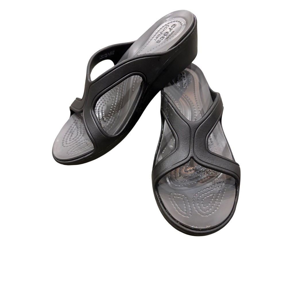 Crocs Meleen Twist Black Wedge Sandals Womens Size 8 Dual Comfort Slides
